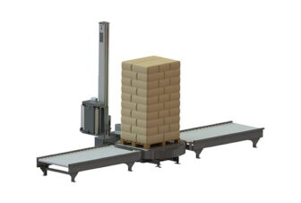 Render van plateau-wikkelmachine met rollenbaan
