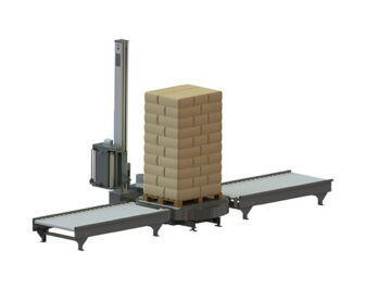 Render van plateau-wikkelmachine met rollenbaan