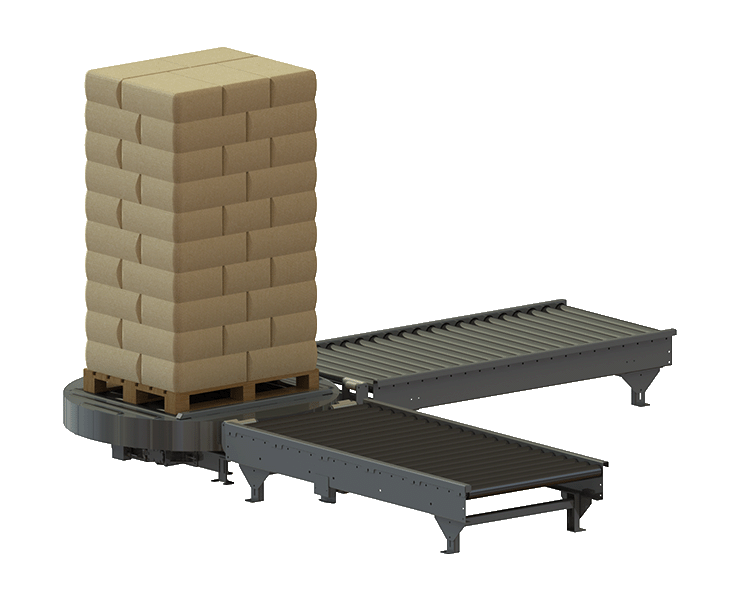 Render van draaistation met een gestapelde pallet